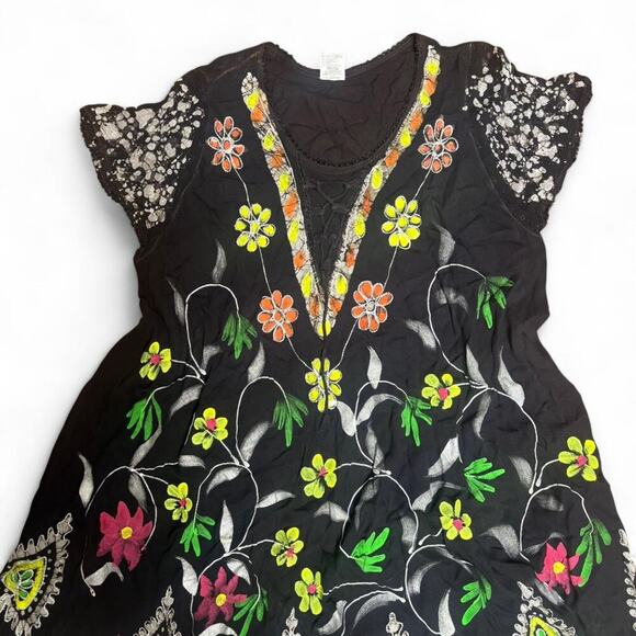 vintage‎ painted floral boho festival summer dress large/xlarge - Picture 3 of 6